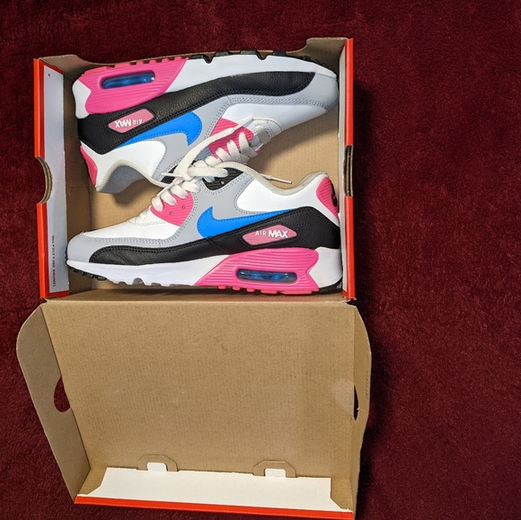 Nike air max 90 leather gs white photo blue pink